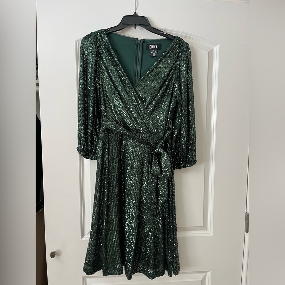 DKNY Emerald Sequin Long Sleeve Dress